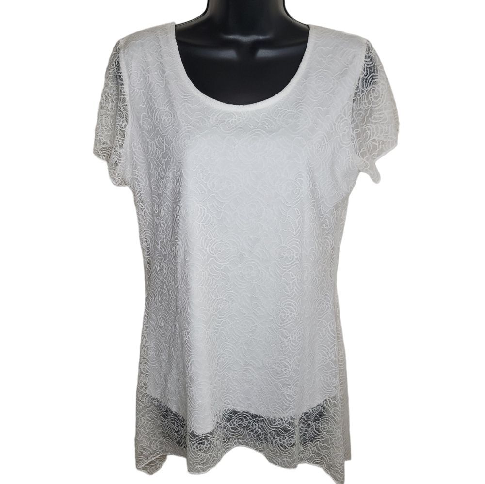 Shannon Ford floral lace blouse top size Medium